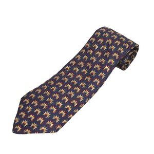 Hermès Paris Silk Tie Navy Yellow Red Daisy Pattern Made in‎ France
